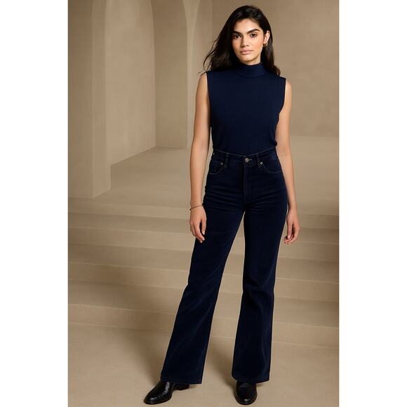 Banana Republic Corduroy Pants Size 28 Navy Blue Wide Relaxed Flare Jeans - Picture 4 of 14